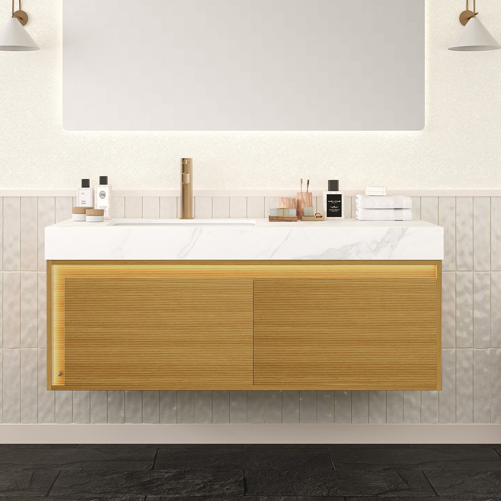 48″ Wall Mounted Bathroom Vanity w/Sink, Floating Cabinet Sensor Light,2 Drawers