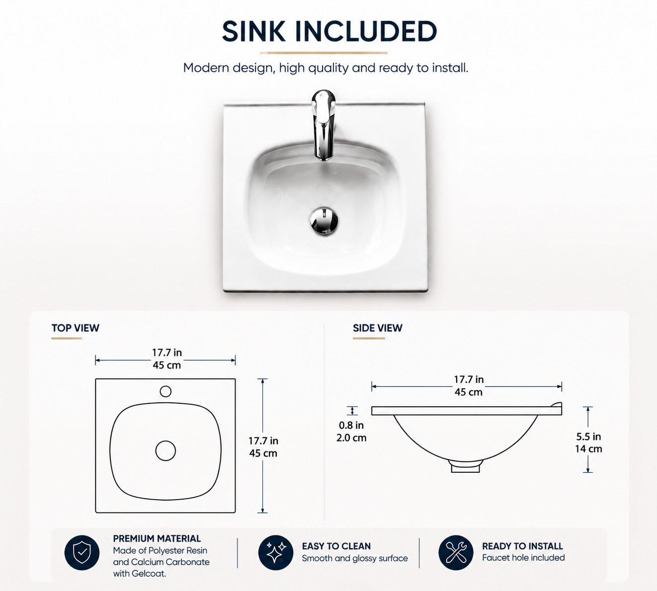 Malibu Single Sink Bathroom Vanity Combo, 45″W, Light Gray