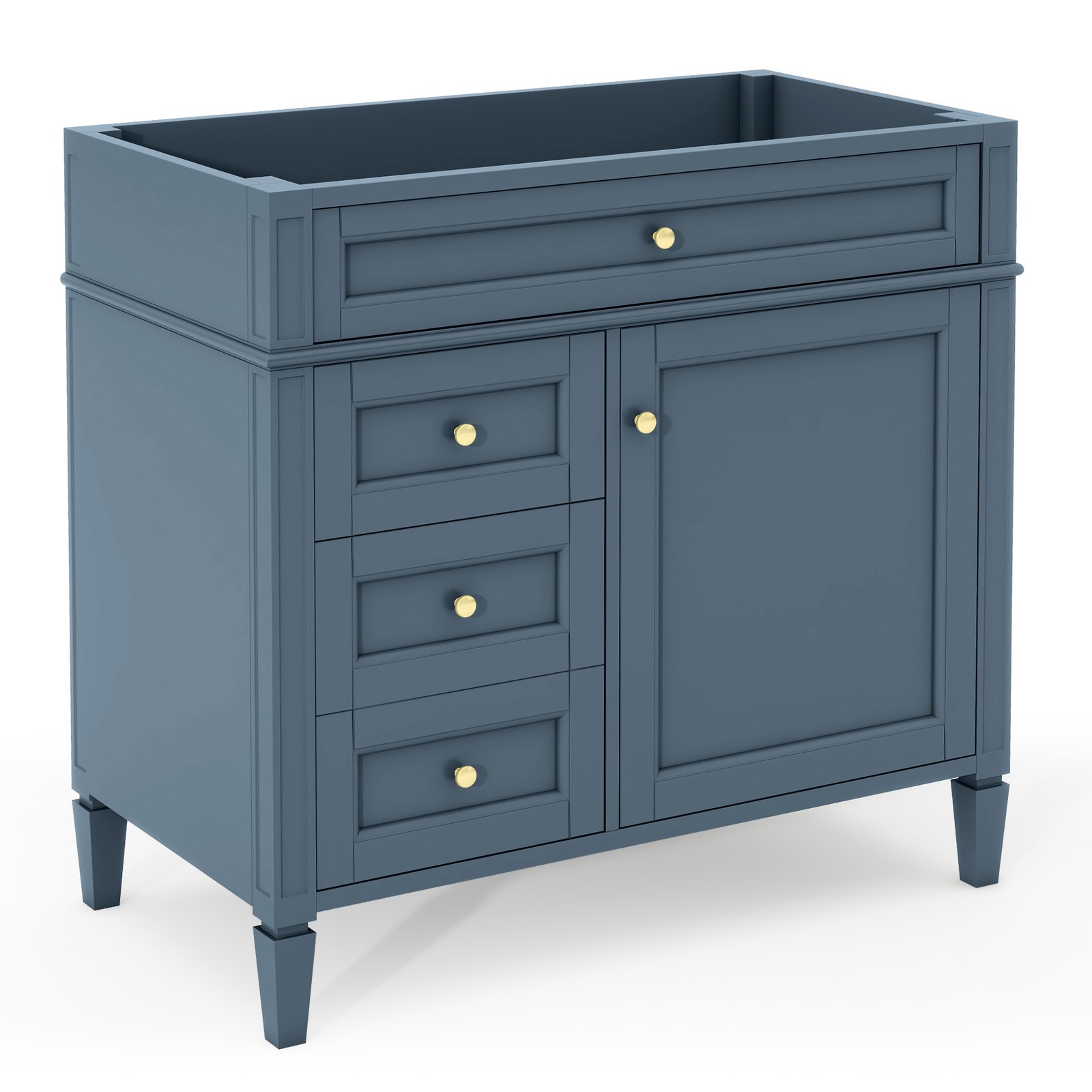 Blue Modern Bathroom Vanity w/ 3 Drawers, Solid Wood Frame, No Top Sink