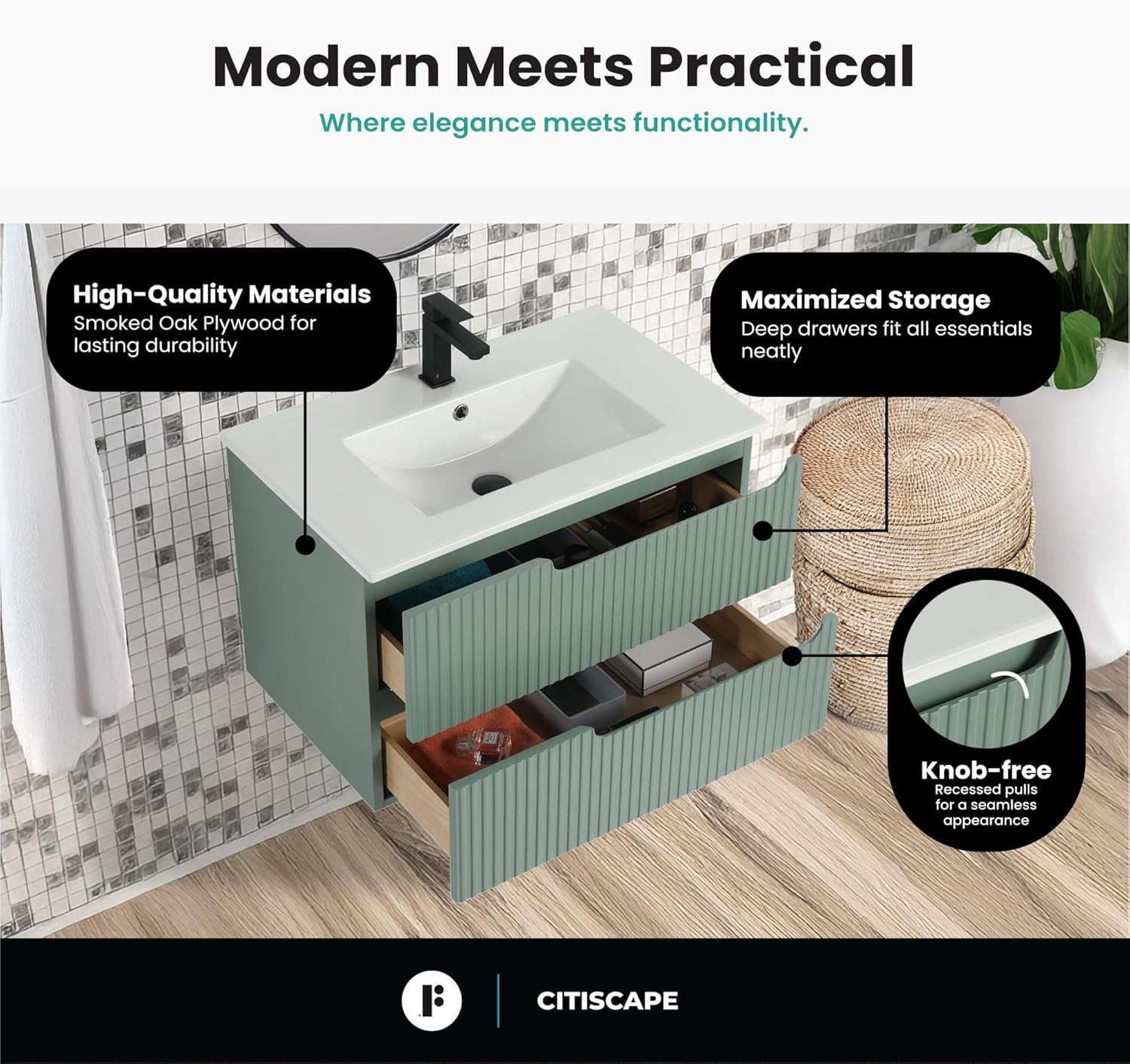 Elegant Mint Green 30″ Bathroom Vanity with Sink – Modern Design