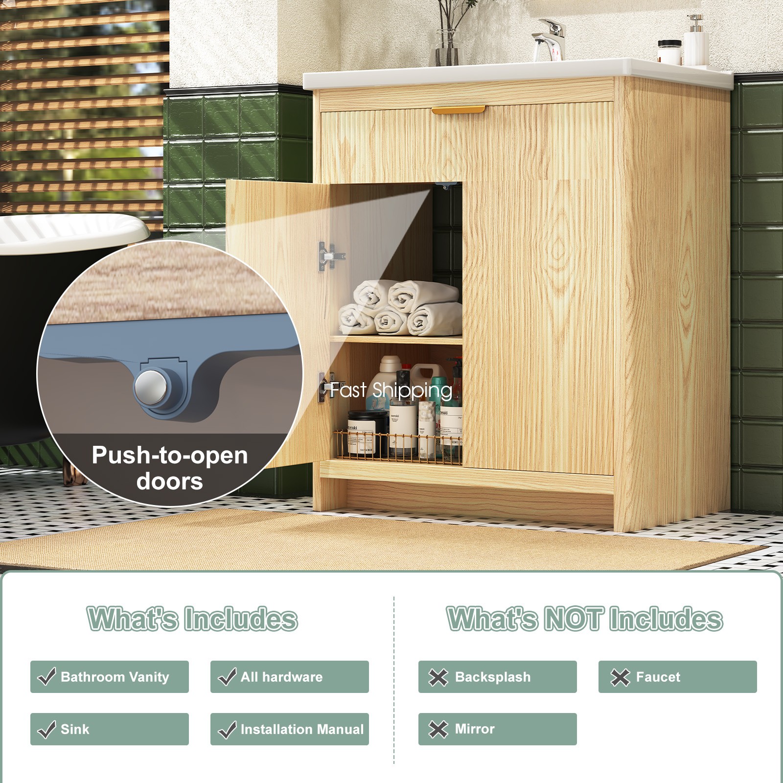 Bathroom Vanity with Sink, Freestanding Particle Board Storage Cabinet 31.5″