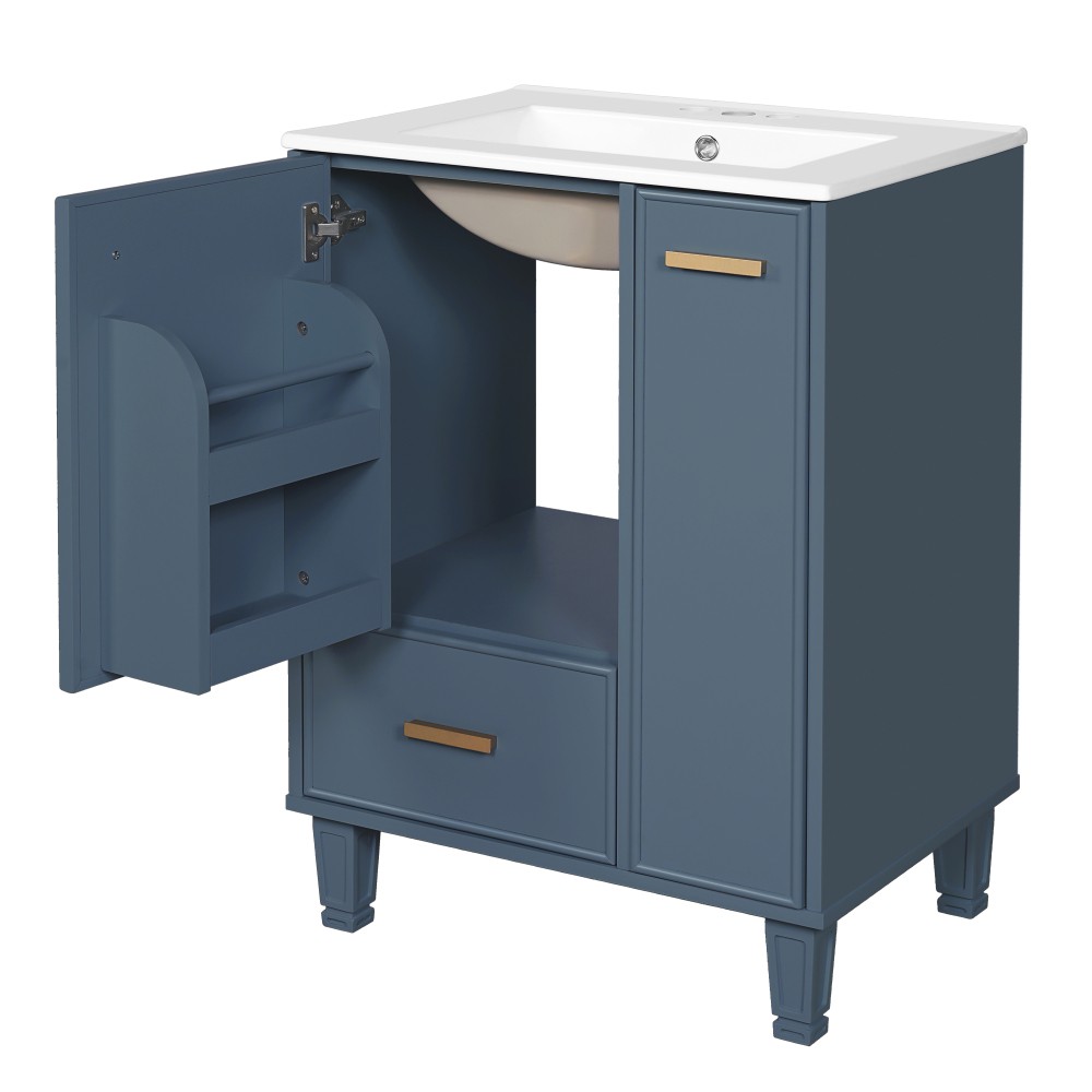 24″ Grey Blue Bathroom Vanity with Ceramic Sink Solid Wood Frame MDF Board