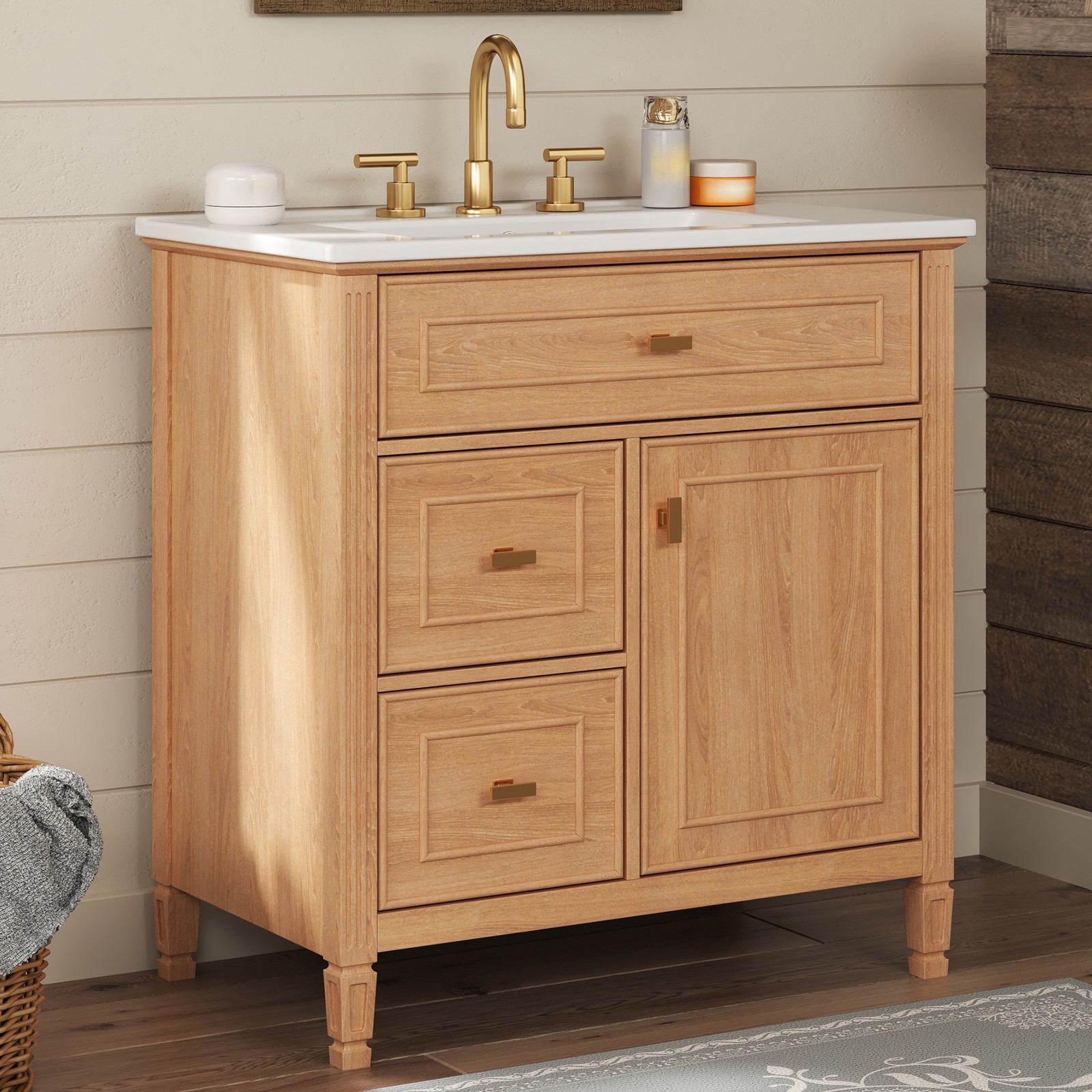 30″ Bathroom Vanity with Sink, Cabinet, Drawers, Solid Wood & MDF