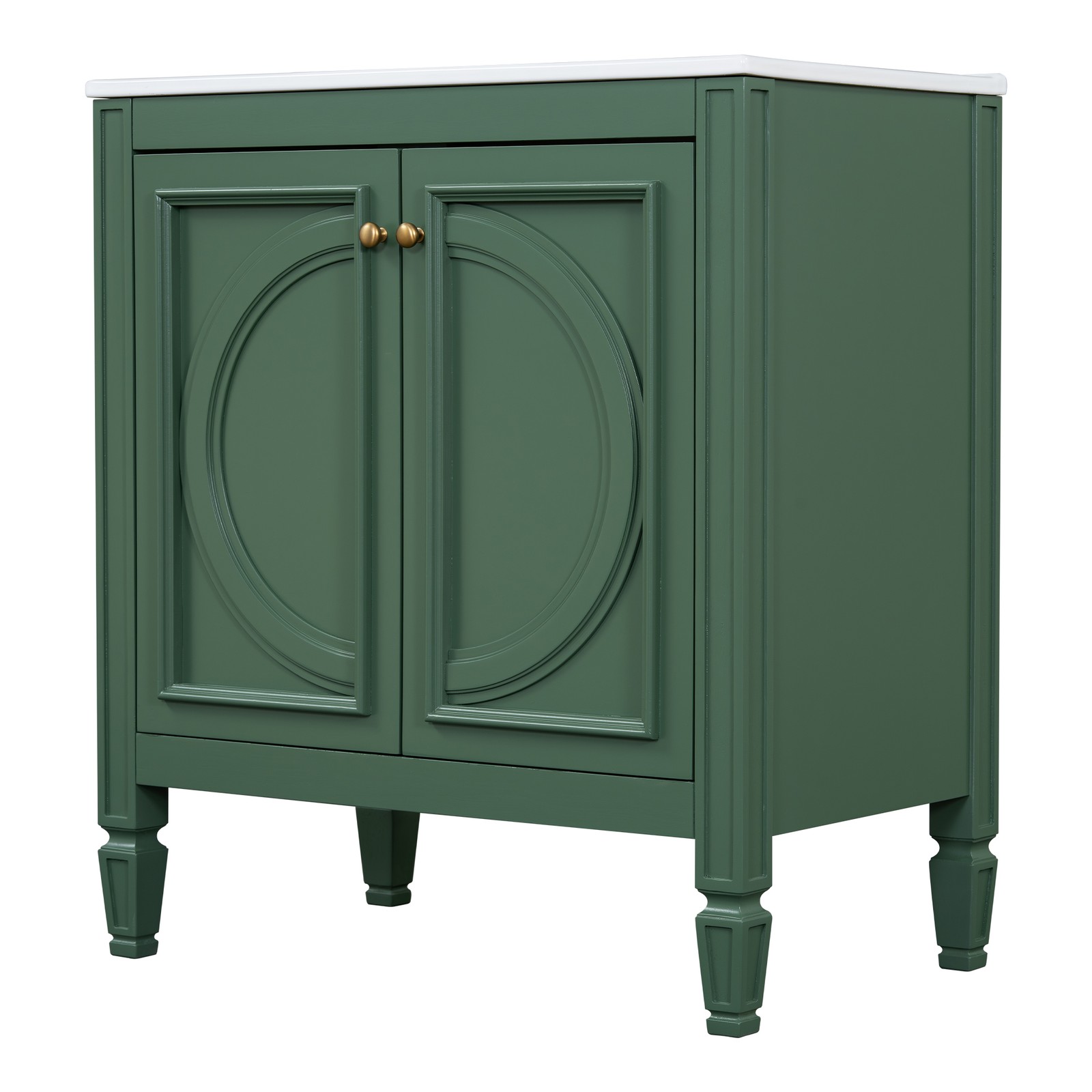 30″ Bathroom Vanity with Ceramic Sink, Two Doors & Drawer, Green