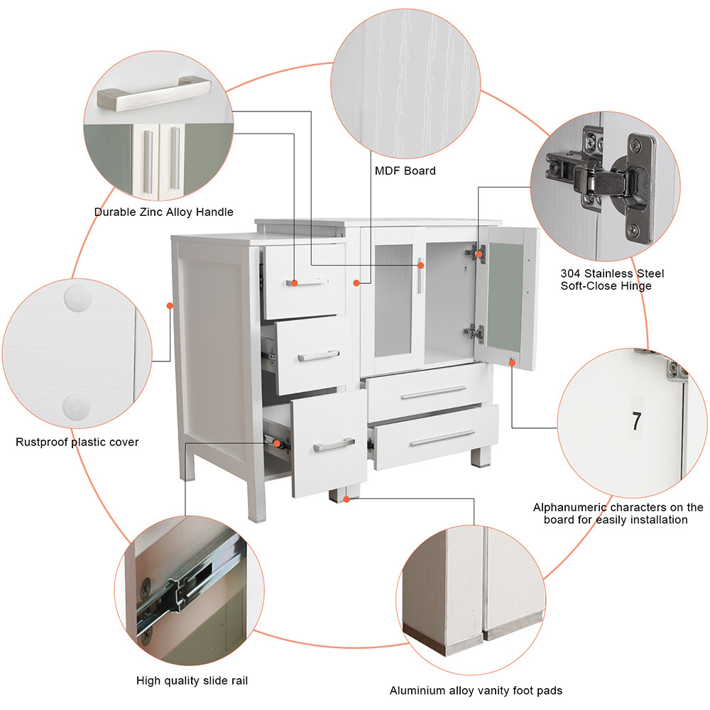 72″ White Bathroom Vanity Set W/Small Cabinet Combo Drawer Modern No Mirror