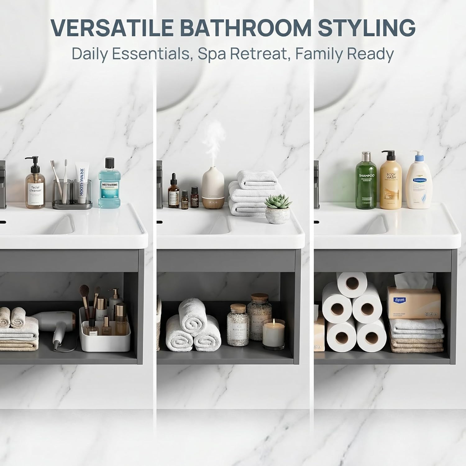 18-Inch Wall-Mounted Floating Gray Open Bathroom Vanity with Ceramic Basin Compa