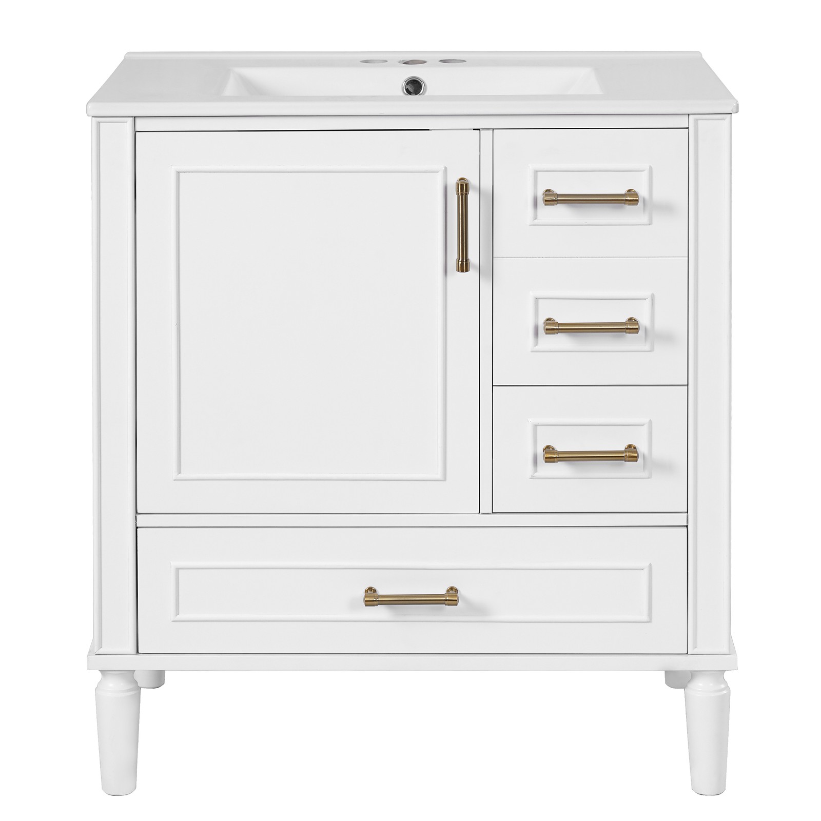 30″ Bathroom Vanity with Ceramic Sink, Soft-Close Door and Drawers, White