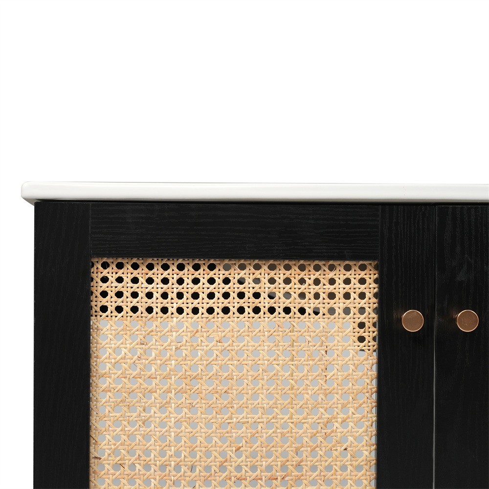 30″ Bathroom Vanity w/ Sink, Freestanding Vanity Storage Cabinet, 2 Rattan Doors
