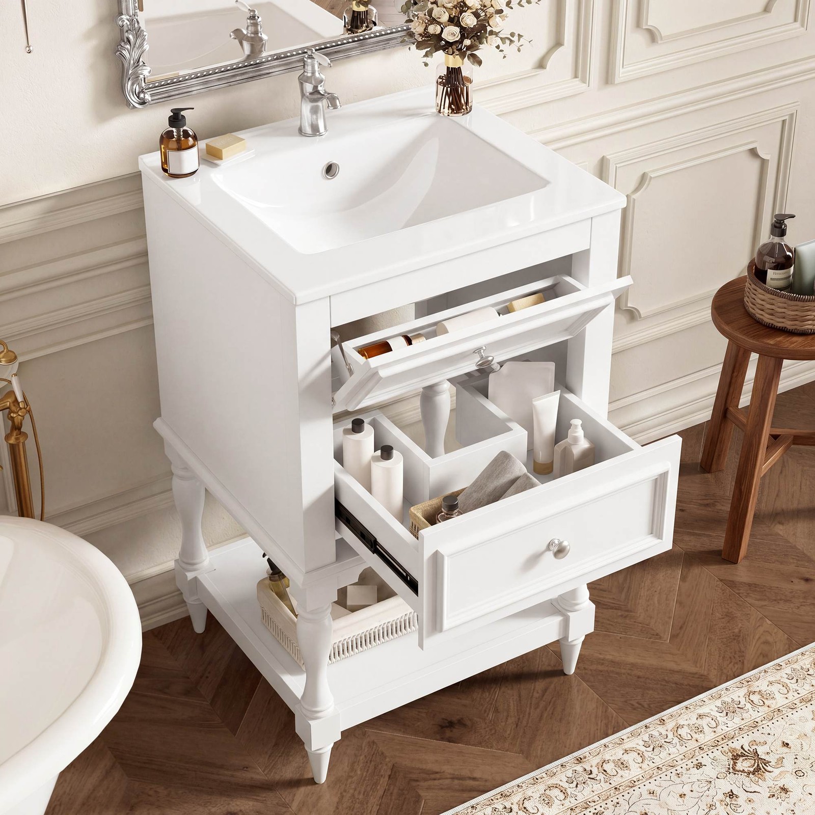 FUNIDEE 20” Bathroom Vanity Set Storage Cabinet with Ceramic Sink Combo Whtie
