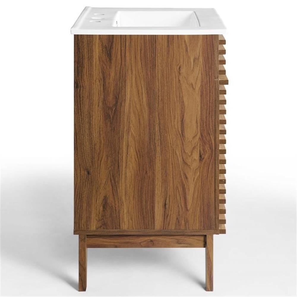 Maklaine Contemporary Wood Bathroom Vanity in Walnut and White