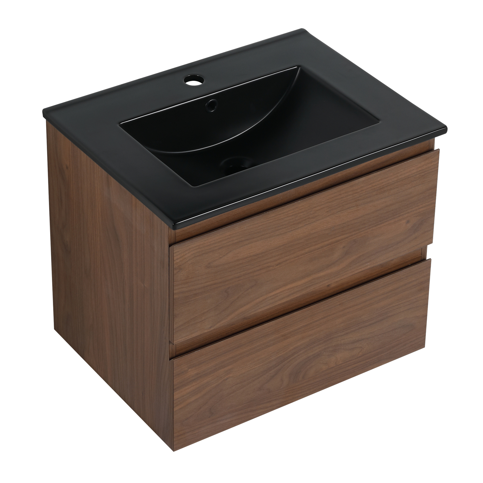 24in Wall Mounted Floating Cabinet Bathroom Vanity Cabinet 2 Drawers +Black Sink