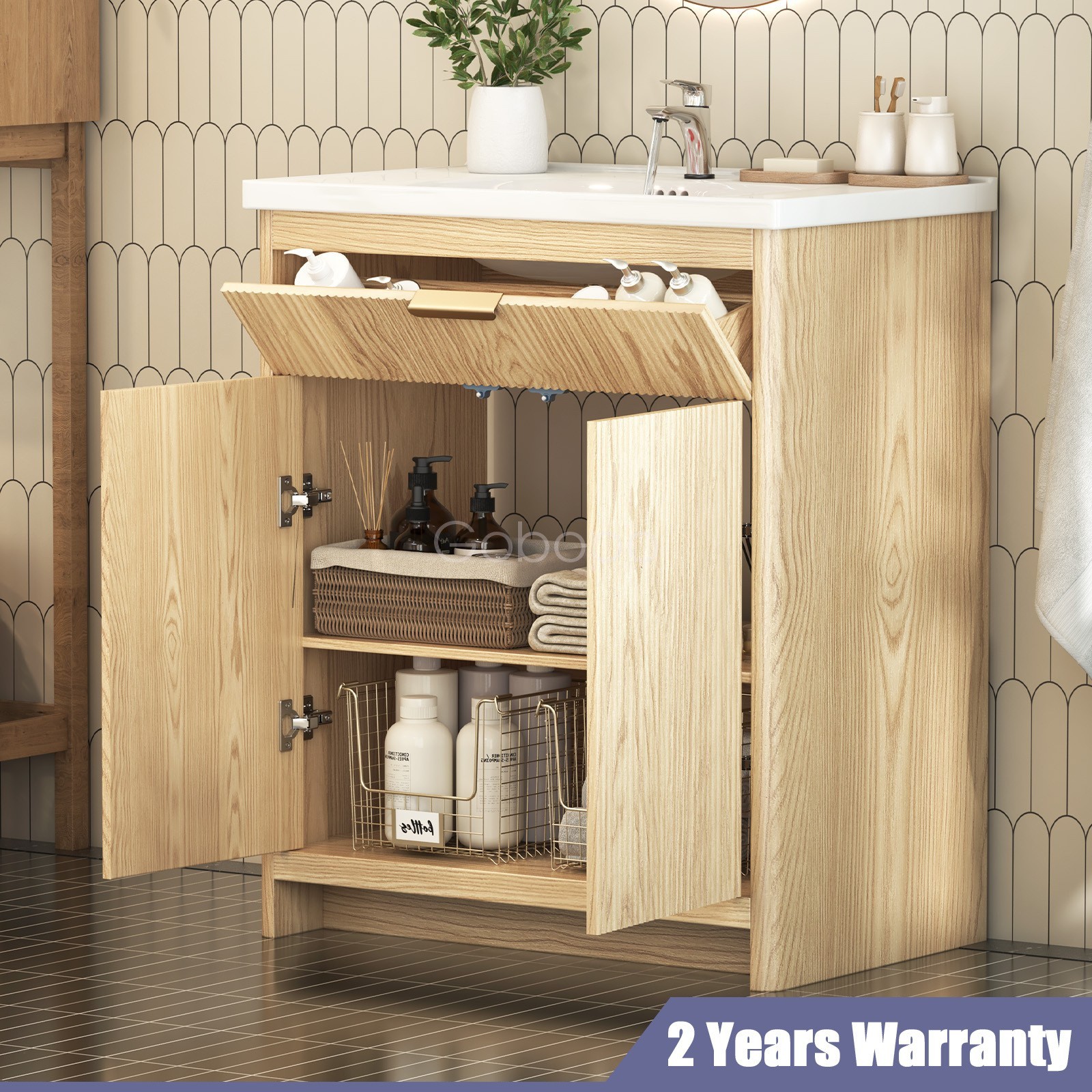 Wood Bathroom Vanity Freestanding Storage Vanity Door Cabinet With Ceramic Sink