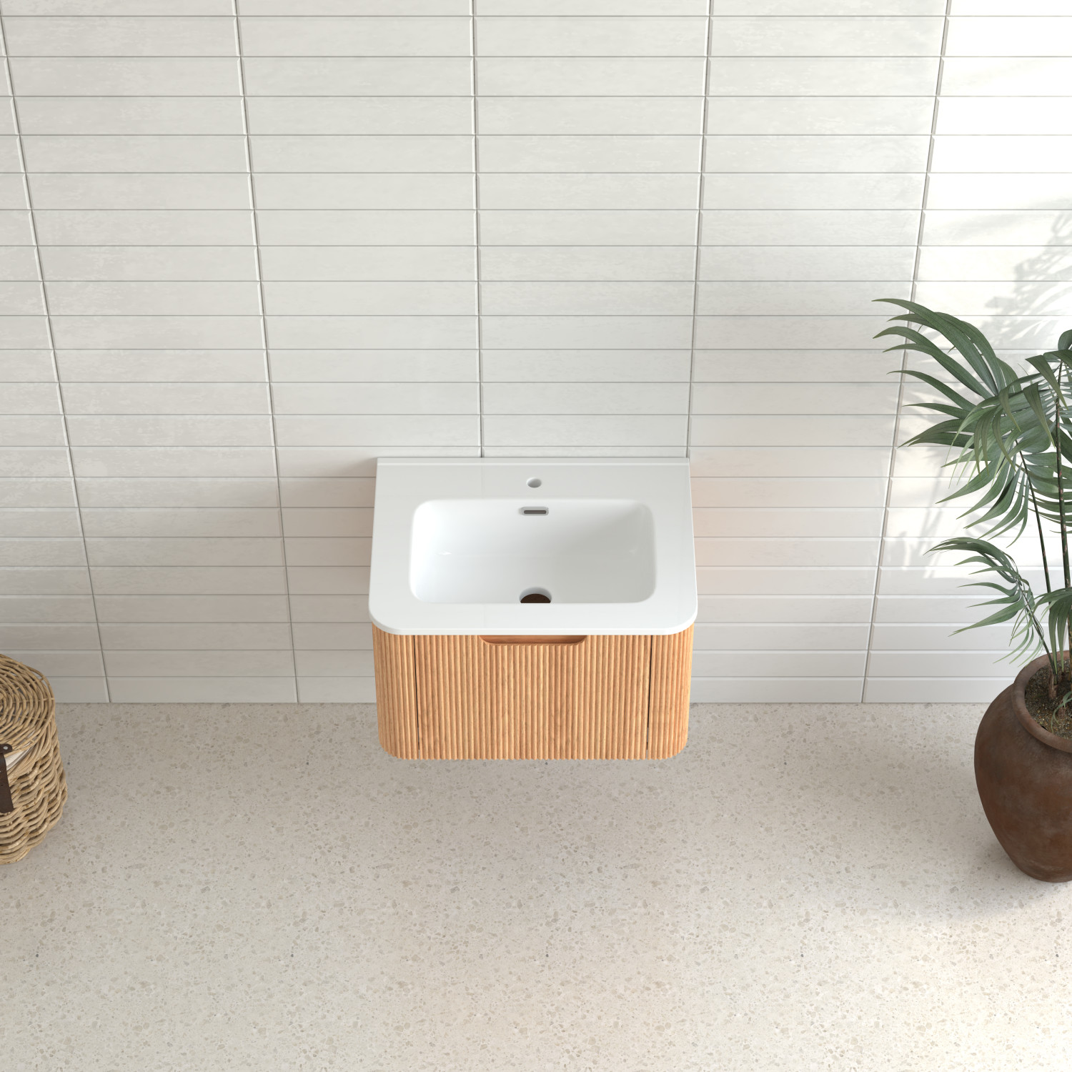 24″ Wall-Mounted Floating Bathroom Vanity with White Ceramic Basin Walnut