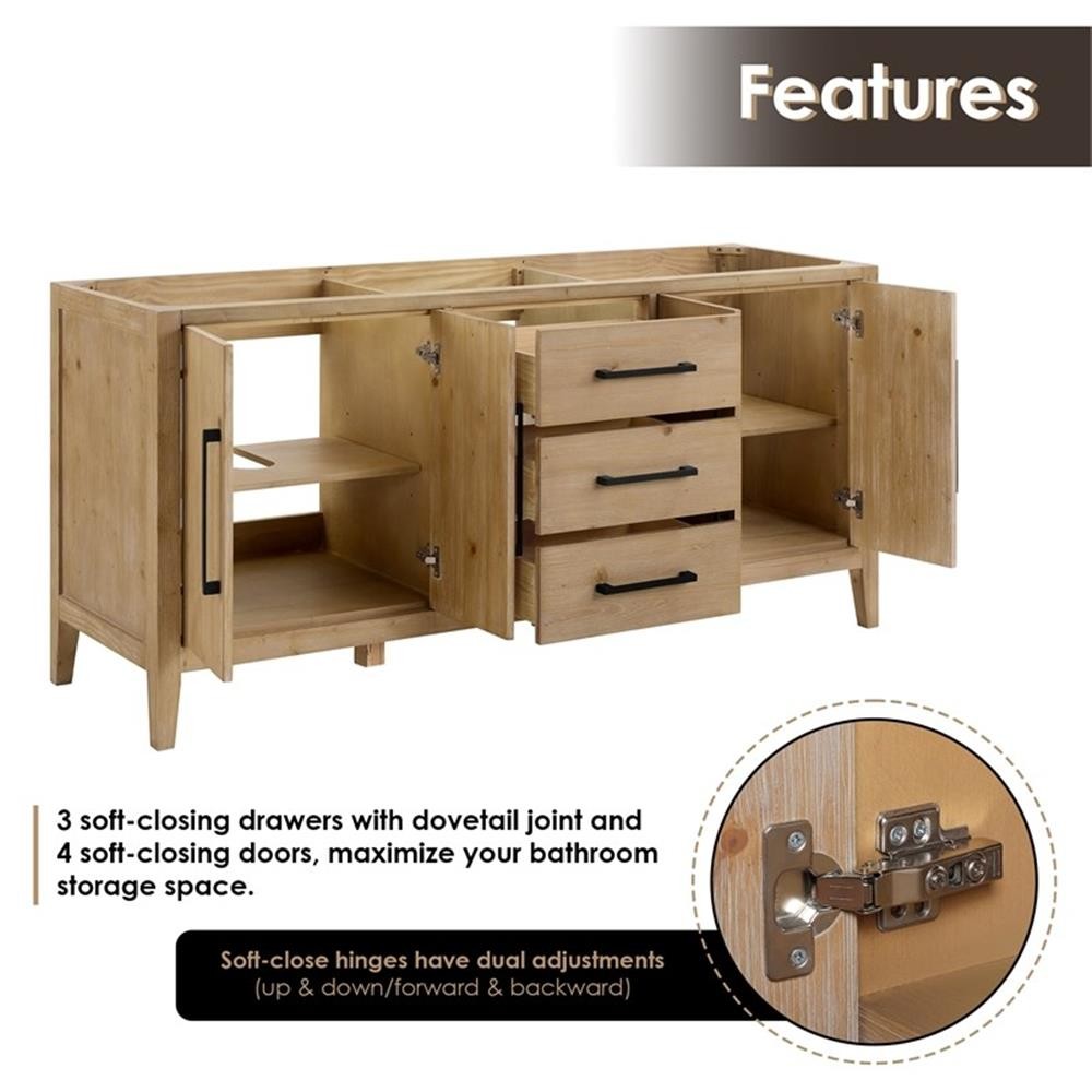 Laurel 72″ Wood Vanity in Weathered Fir Calacatta White Quartz Top with Mirror