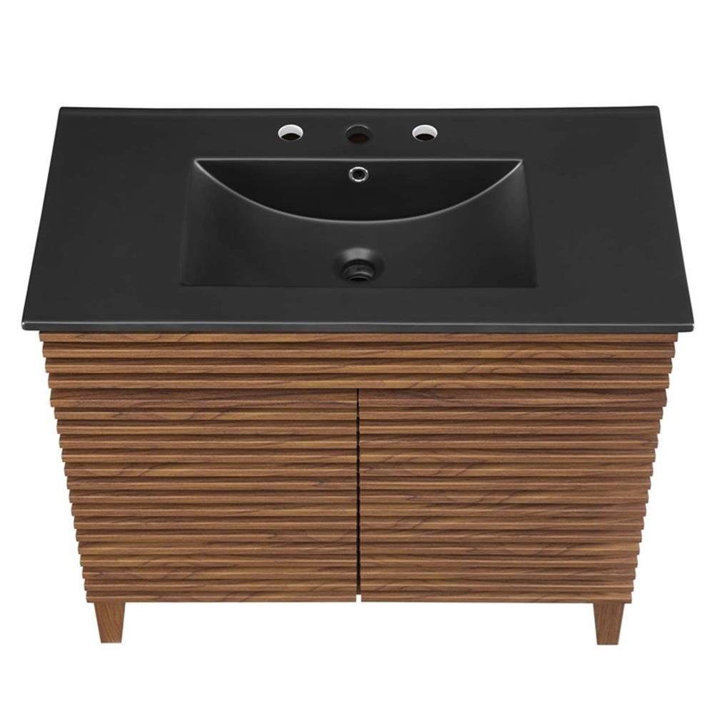 Pemberly Row Modern Wood/Ceramic Bathroom Vanity in Walnut/Black