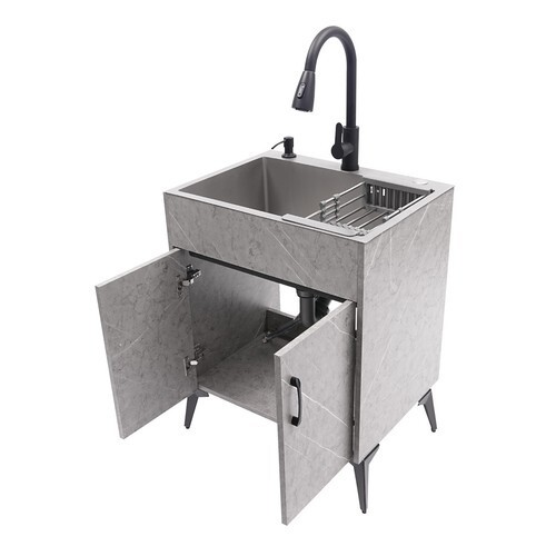 Modern Bathroom Vanity Free Standing Kitchen Cabinet Sink w/ Pull-out Faucet