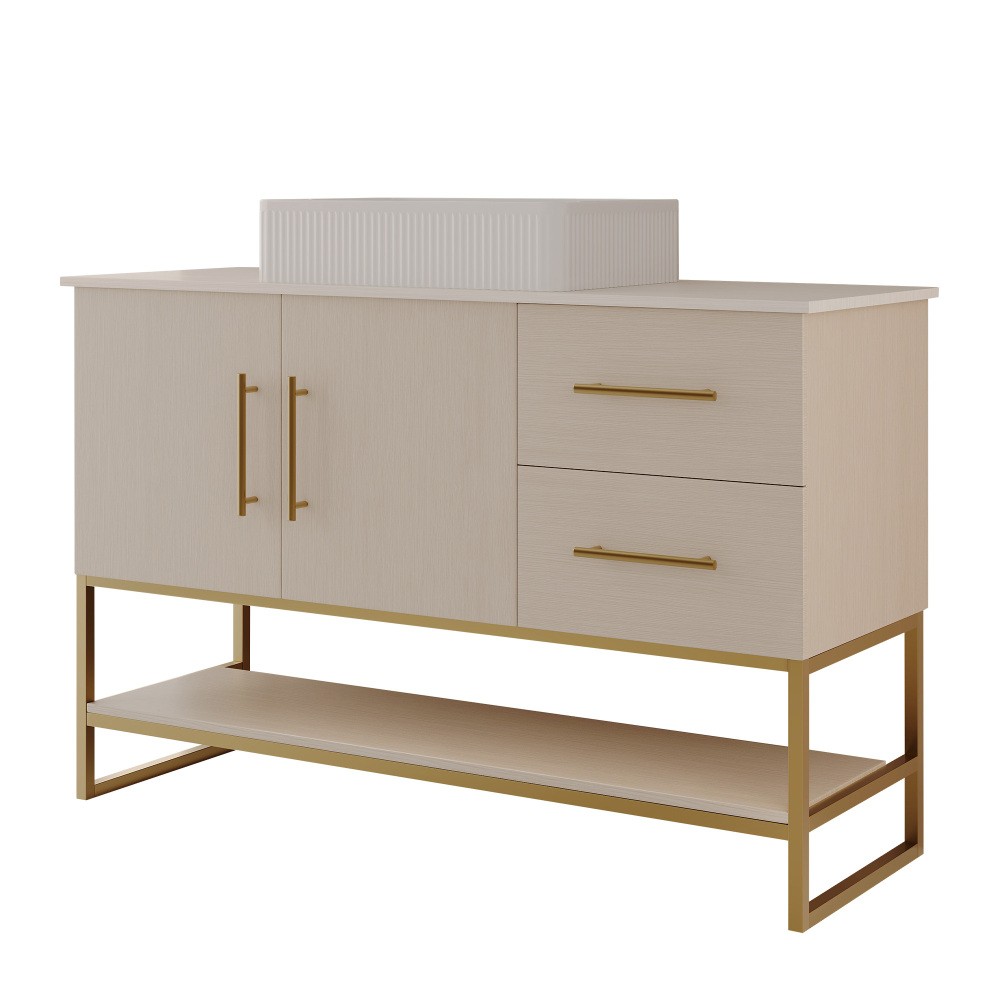 47.2″ Modern Bathroom Vanity w/Ceramic Vessel Sink Free Standing Storage Cabinet