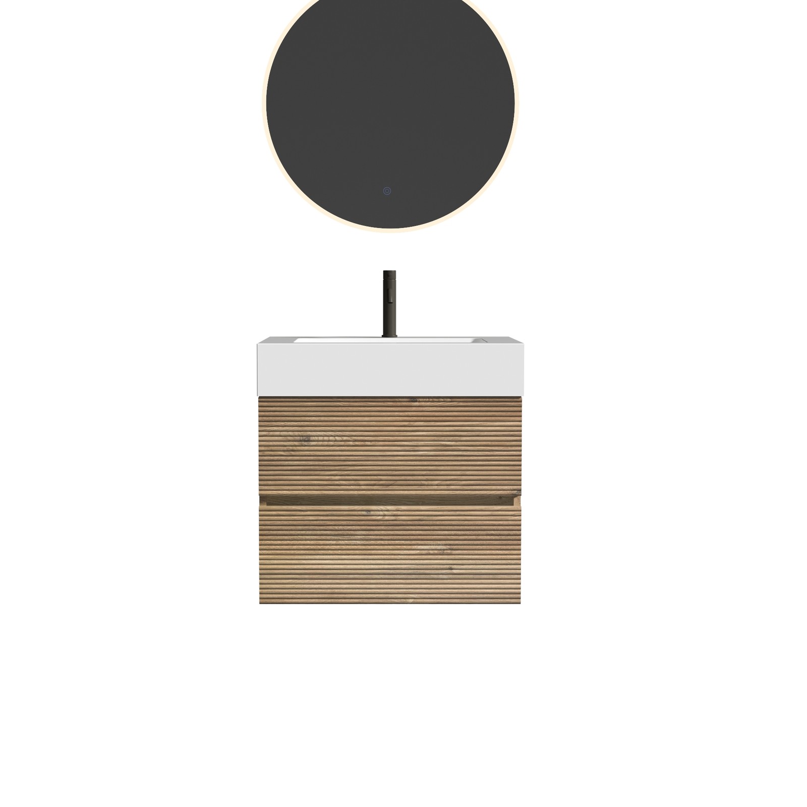 24″ Rough Oak Wall Mounted Bathroom Vanity with White Glossy Sink