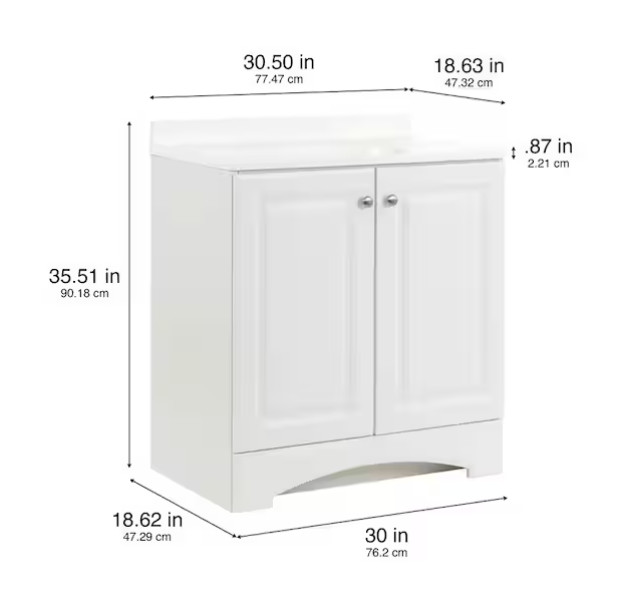 Glacier Bay 31″ Single-Sink Vanity – White with White Cultured Marble Top