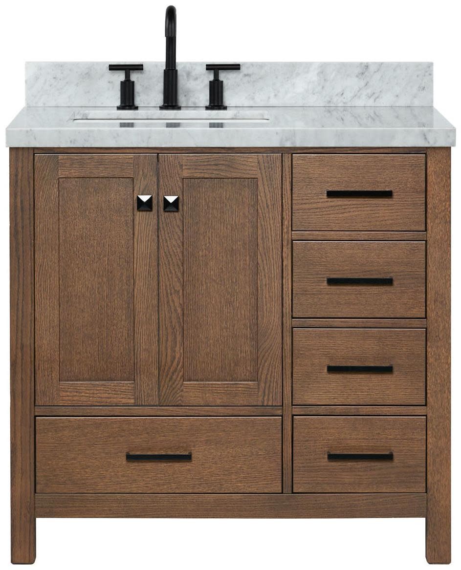 Ariel A037SLCWRVO Cambridge 37″ – Brown Oak / Carrara White Marble / Satin Brass