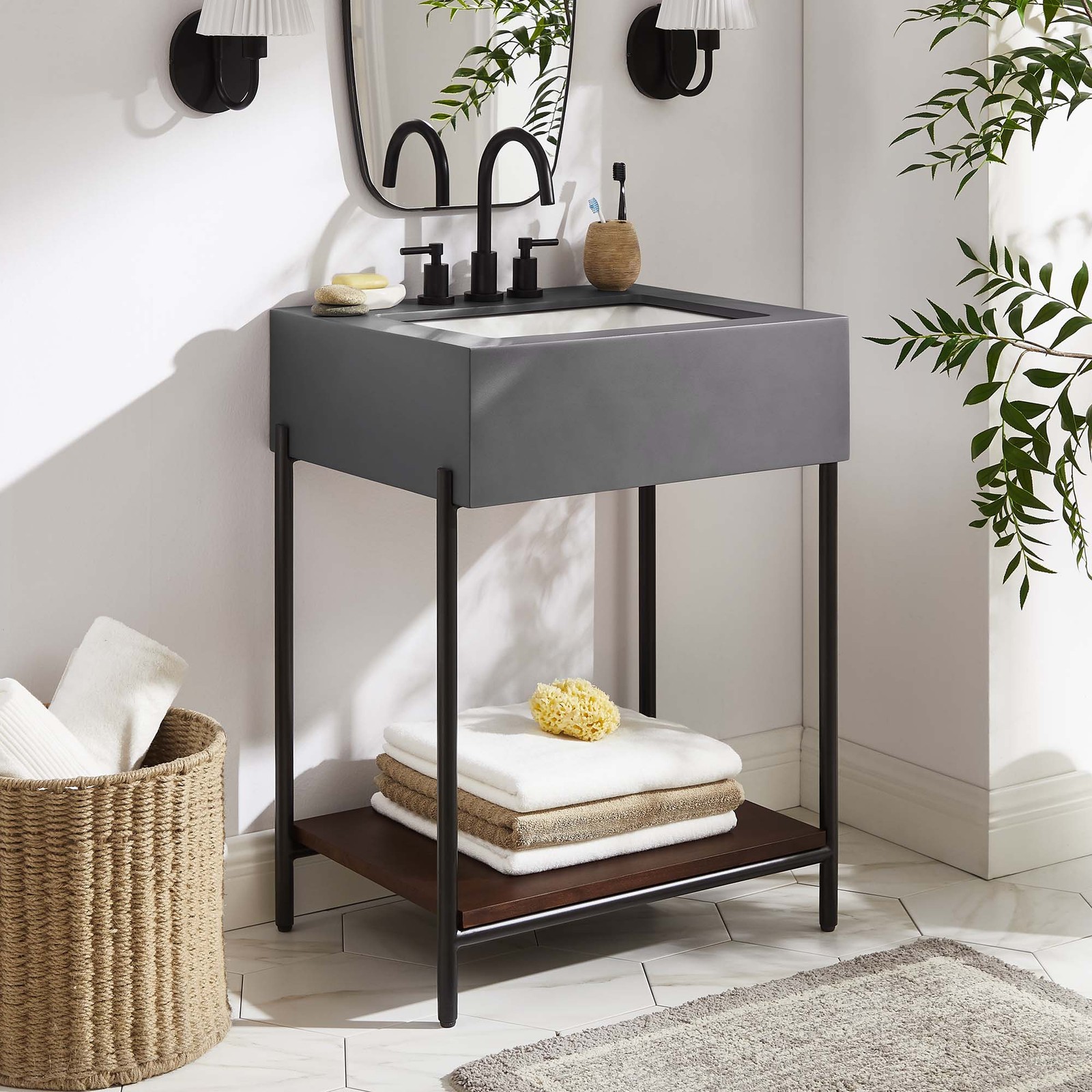 Etch 24″ Bathroom Vanity with Sink in Black White