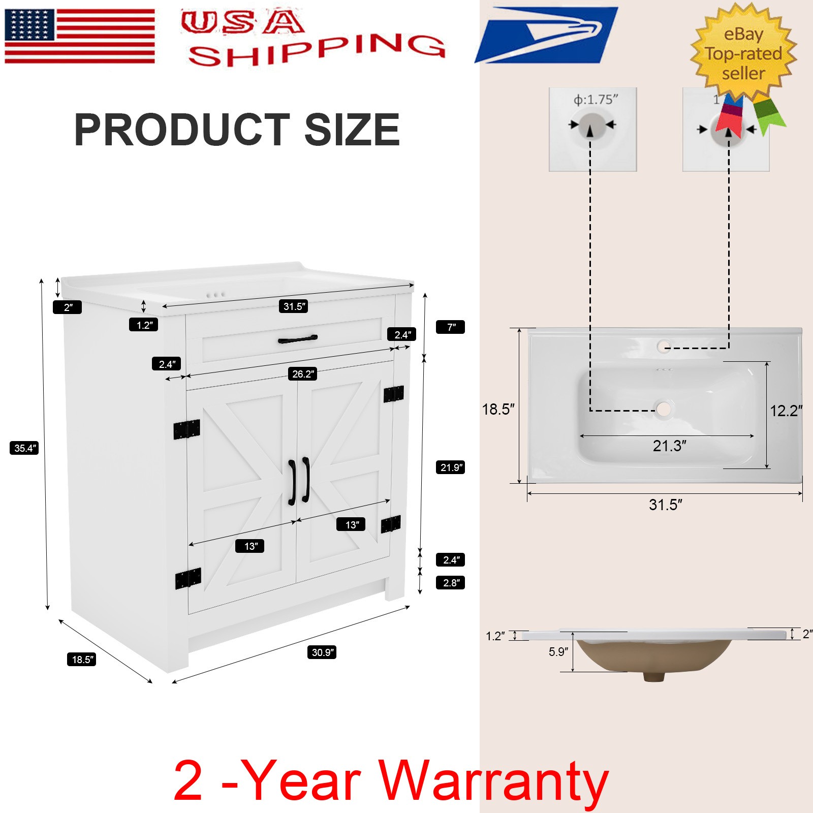 Freestanding Bathroom Vanity w/ Ceramic Sink & Soft-Close Door Storage Cabinet