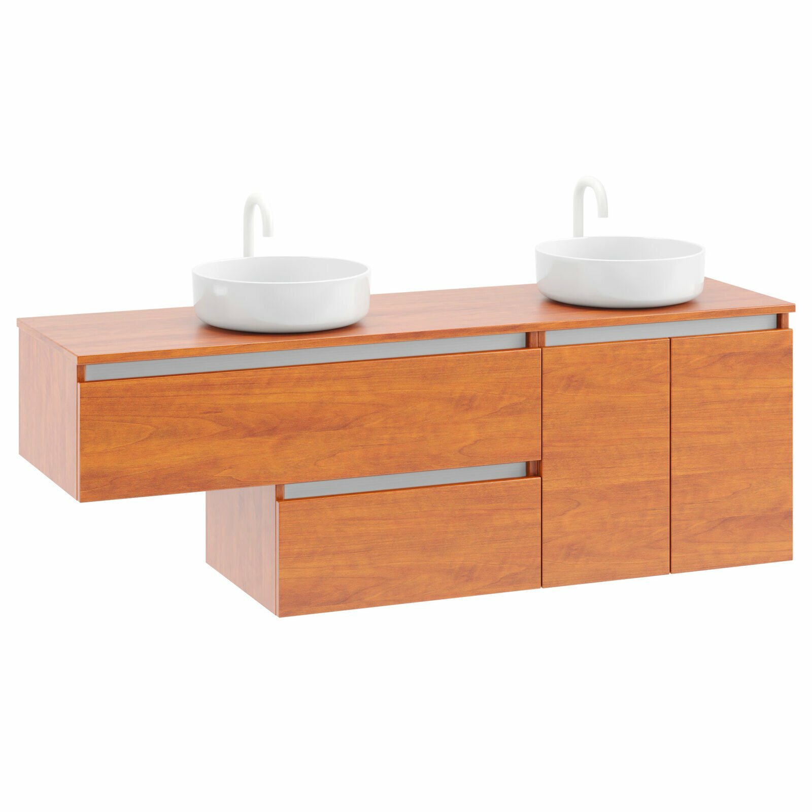 Boston 64″ Vanity + 2 Vessel sinks | Autumn Oak Wood White Crossbars | 64 X 35