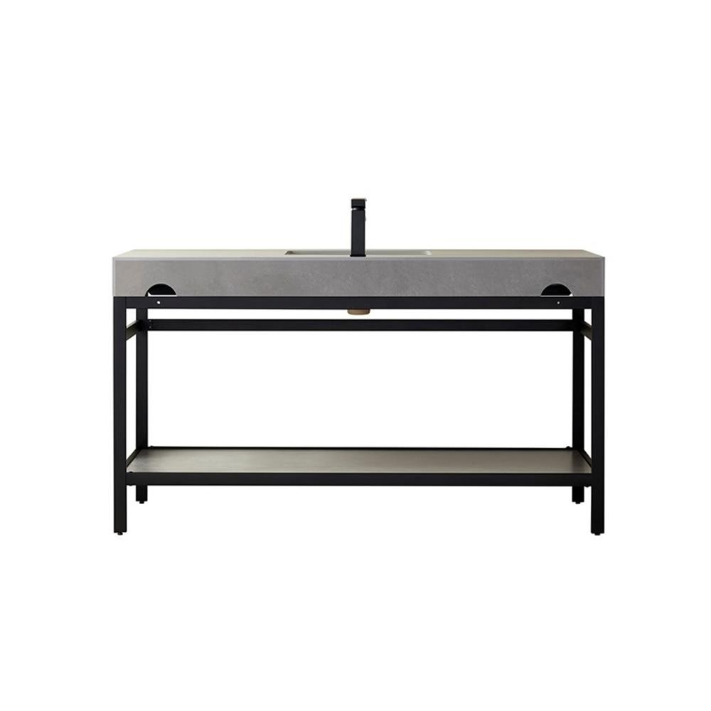 Funes 60″ Single Sink Bathroom Vanity in Matte Black Frame Gray Top w/ Mirror