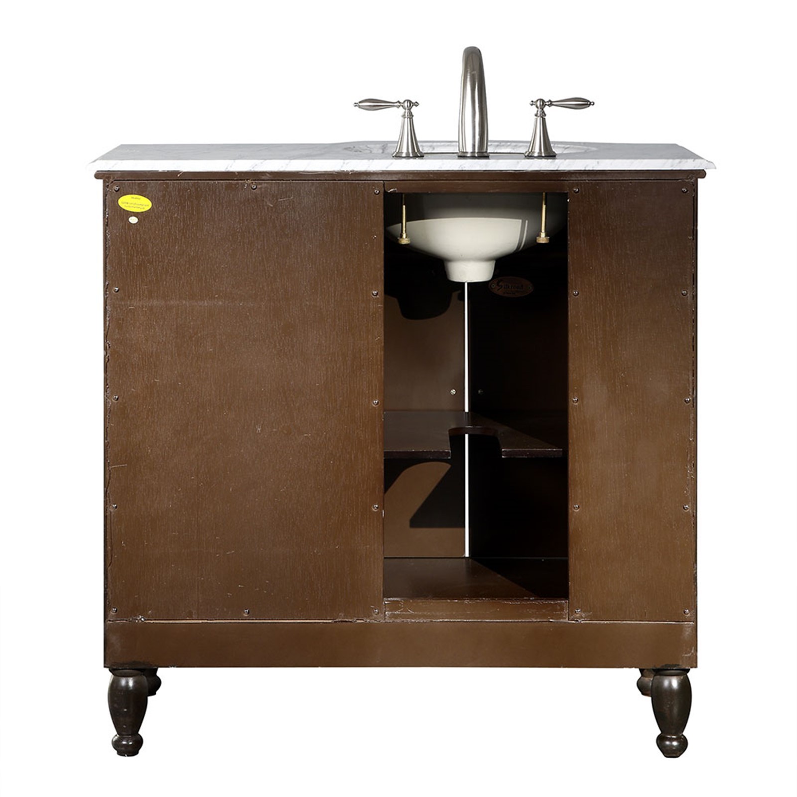 36″ Off Center Bathroom Vanity White Marble Top (Left) Sink Cabinet GD902L