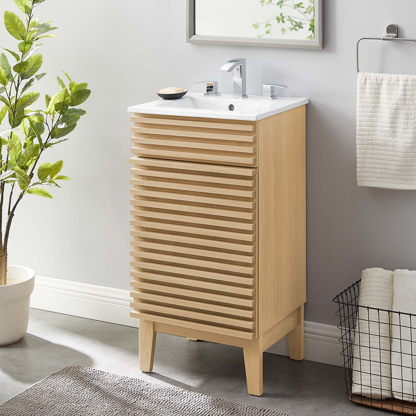 Modway Render 18″ Bathroom Vanity With Sink in Oak White