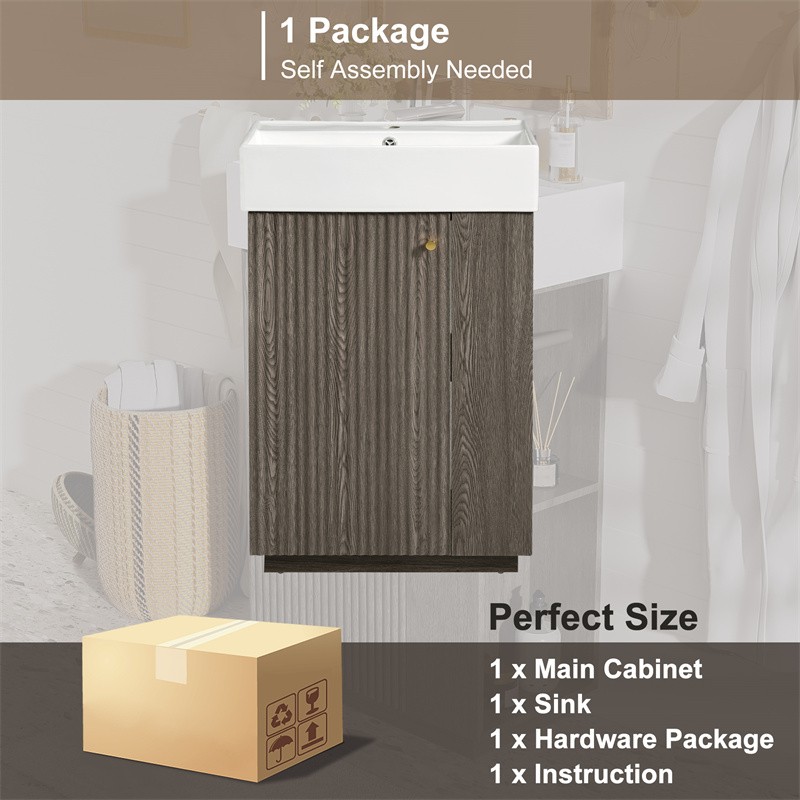 21.6″ Bathroom Vanity with Single Sink,Freestanding Left Door Wood Grain Cabinet