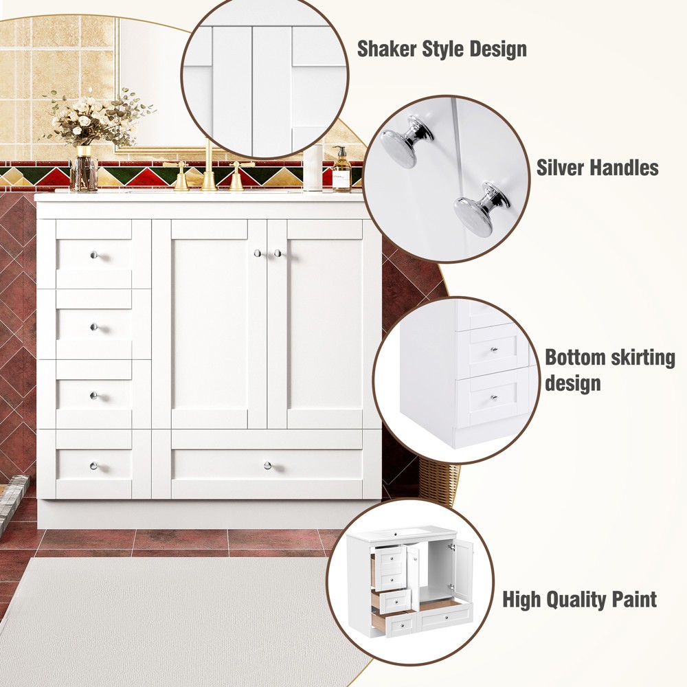 36″ Bathroom Vanity w/Sink,4 Drawers,Freestanding Vanity Storage Cabinet,2 Doors