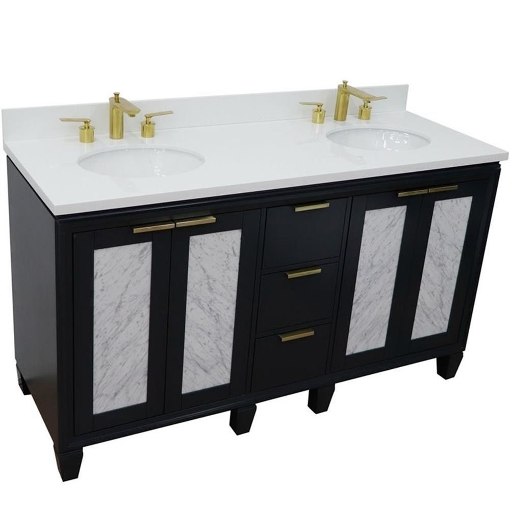 Trento 61″ Double Oval Sink Vanity in Dark Gray/White Quartz Stone
