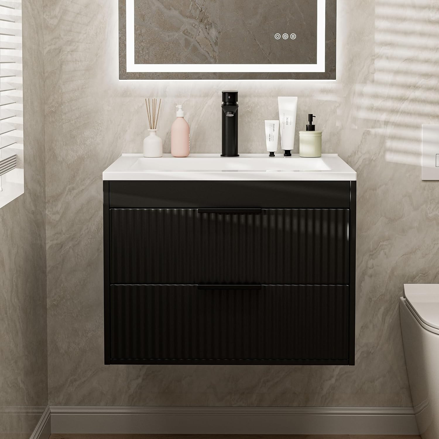24 Inches Modern MDF Bathroom Vanity with Sink, Wall Mounted Floating Cabinets W