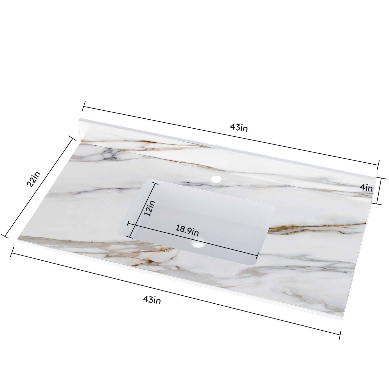 43″ Marble Vanity Top with Undermount Sink & Backsplash Carrara White