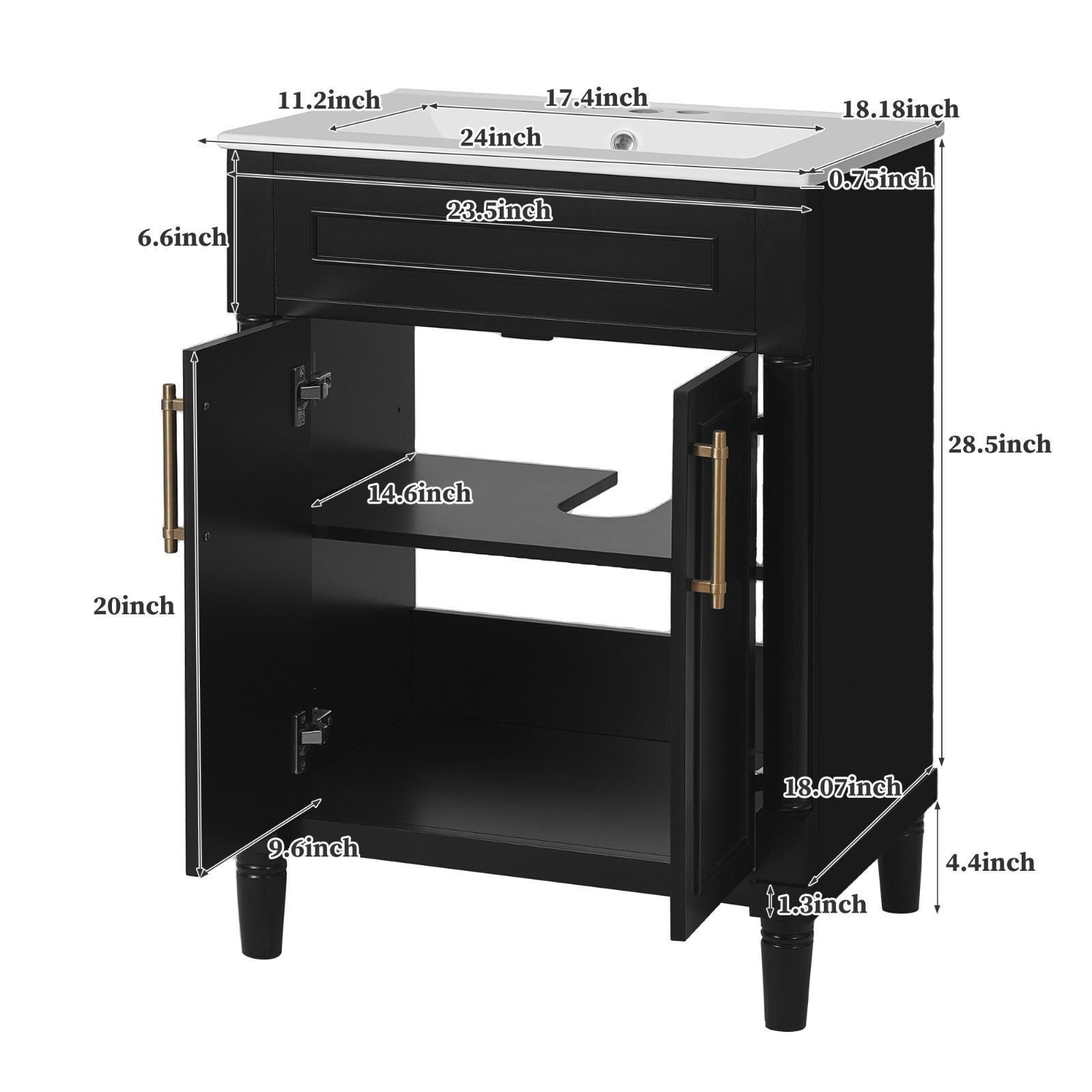 Elegant 24″ Bathroom Vanity with Solid-Wood Durability, Adjustable Storage &