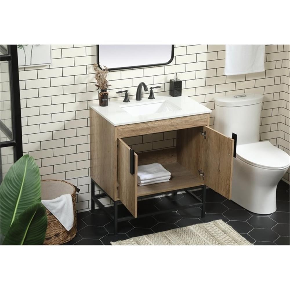 Elegant Decor Eugene 30″ Aluminum MDF Single Bathroom Vanity in Natural Oak