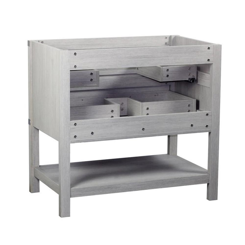 37″ Transitional Single Solid Wood Vanity with Oval Sink in Gray Pine
