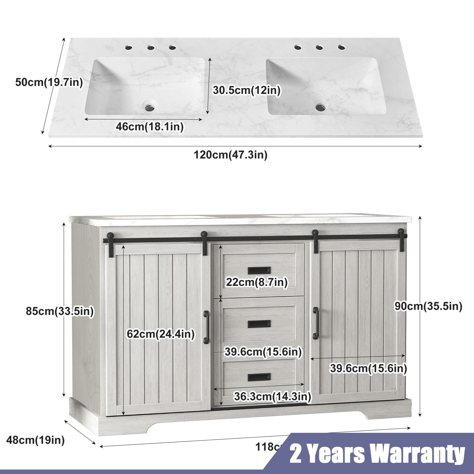 47″ Bathroom Vanity Cabinet with Double Sink Freestanding Storage Cabinet