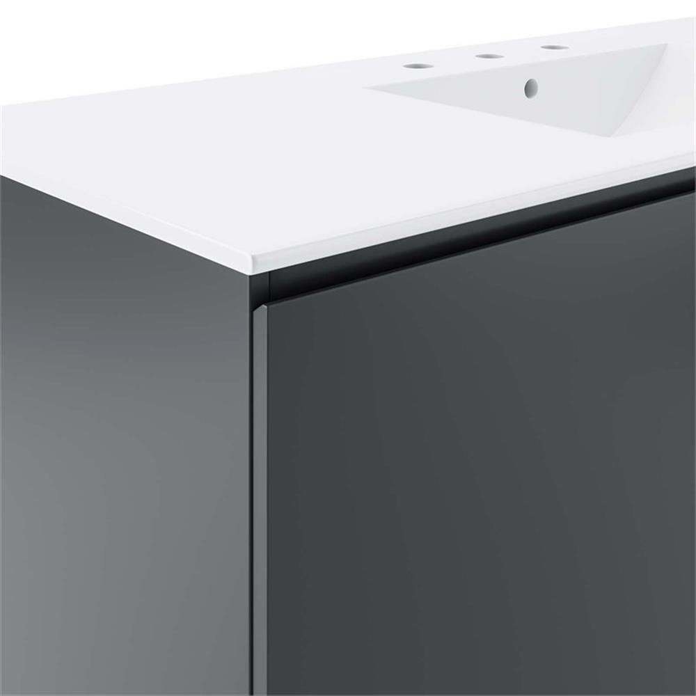 Modway Bryn 48″ Modern Wood/Ceramic Wall-Mount Bathroom Vanity in Gray/White