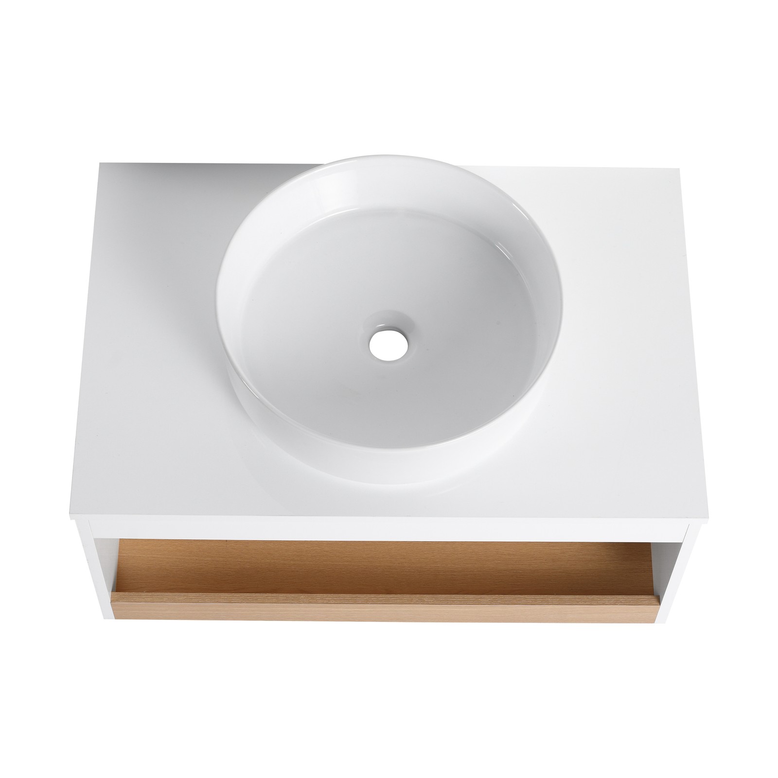 30″ Floating Bathroom Vanity with Glossy White Vessel Sink