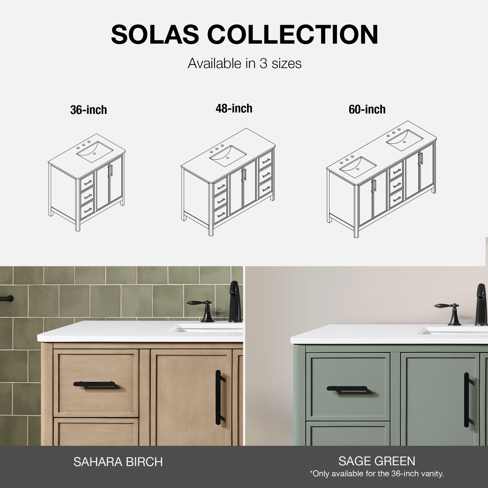 Solas 36″ Bathroom Vanity in Sahara Birch with White Countertop