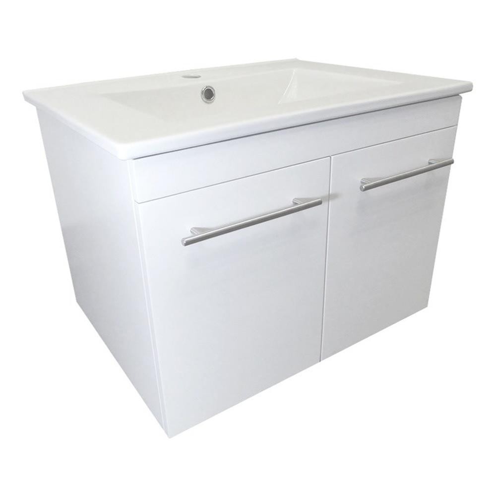24.4″ 2-Door Single Wall Mount Sink Solid Wood Vanity in White