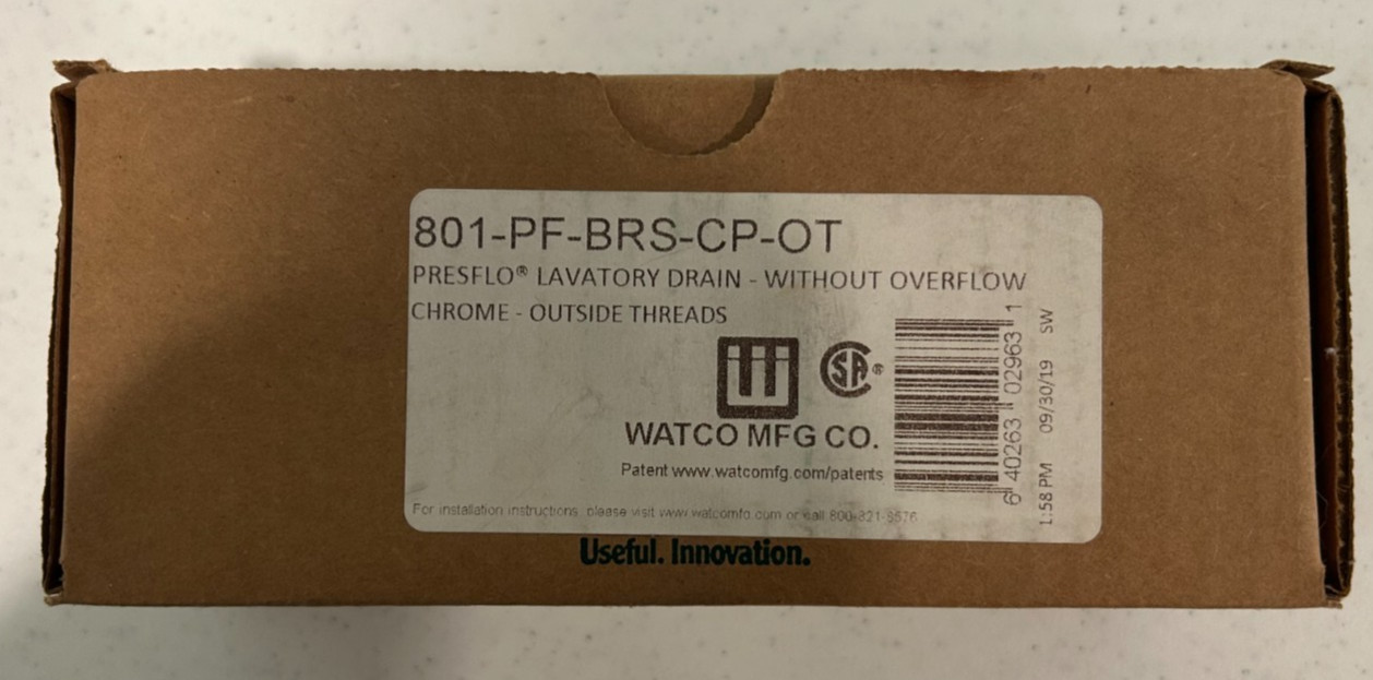 Watco 801-PF-BRS-CP-OT Lav Drain, 1-1/4″ W/OUT OVERFLOW New FREE SHIPPING