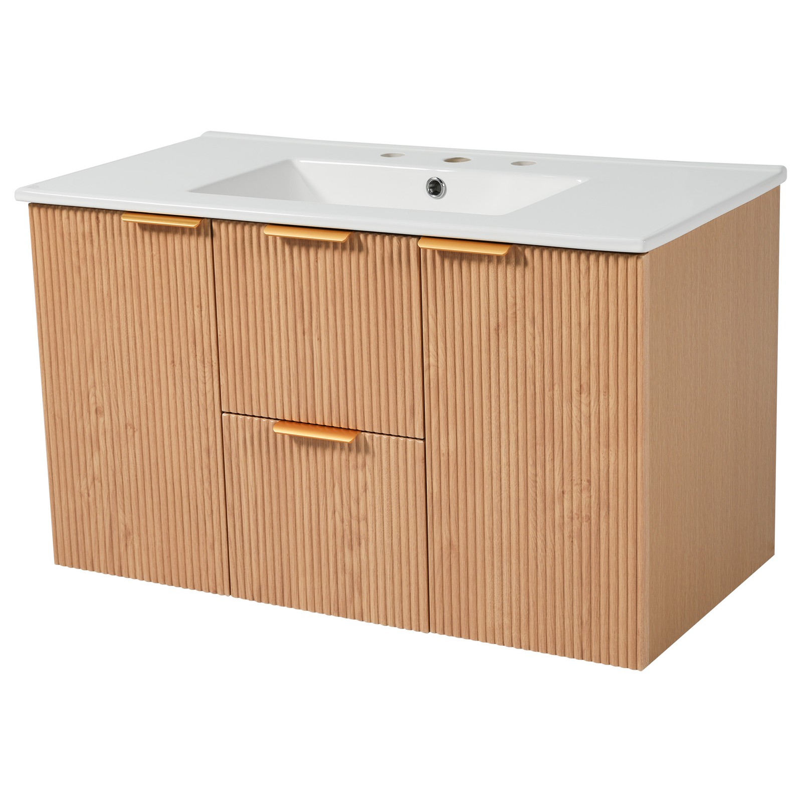 36 Inch Single Sink Bathroom Vanity with Ceramic Top, MDF Cabinet