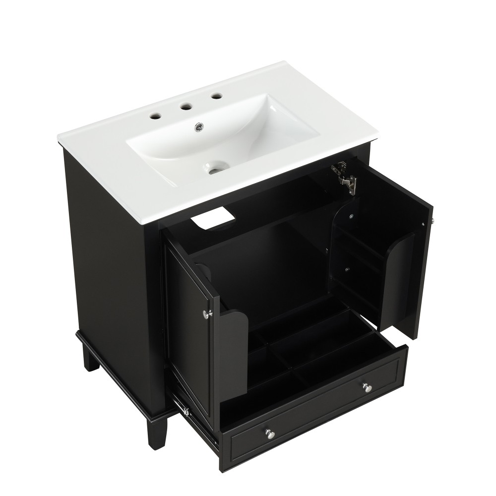 30 Inch Black Bathroom Vanity with Sink Combo Solid Wood MDF Bathroom Cabinet