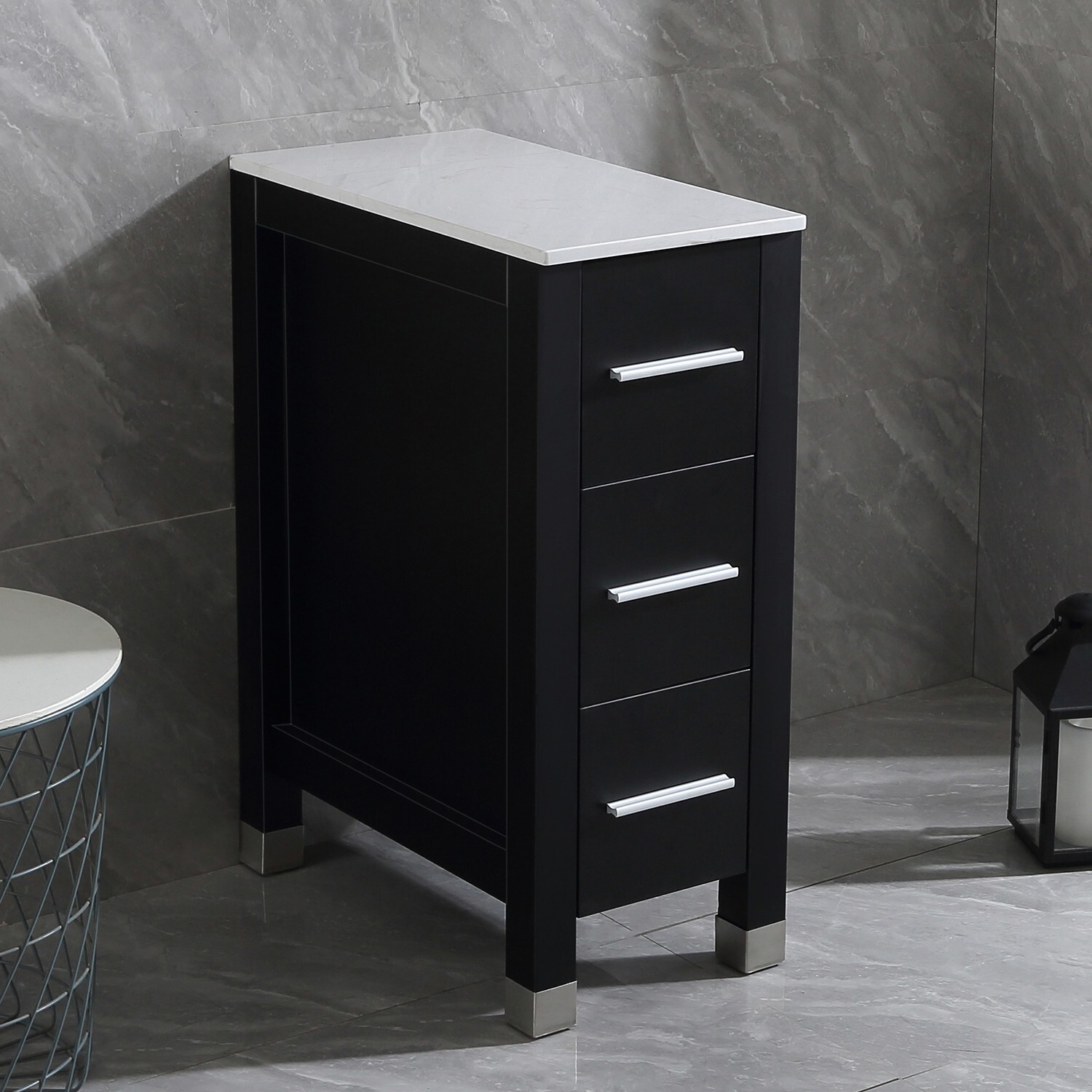 11.8 inch Wood Drawer Cabinet Engineered Stone Countertop Black