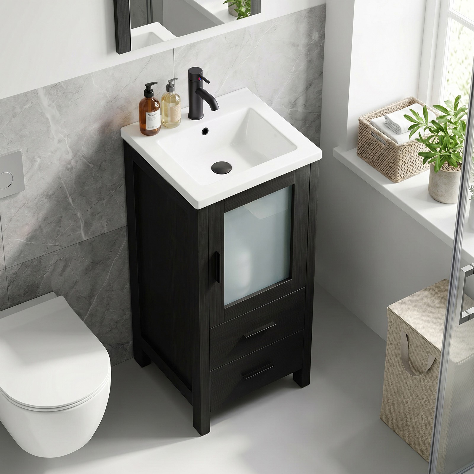 16 Inch Modern Bathroom Vanity Ceramic Vessel Sink Basin Cabinet Set Compact