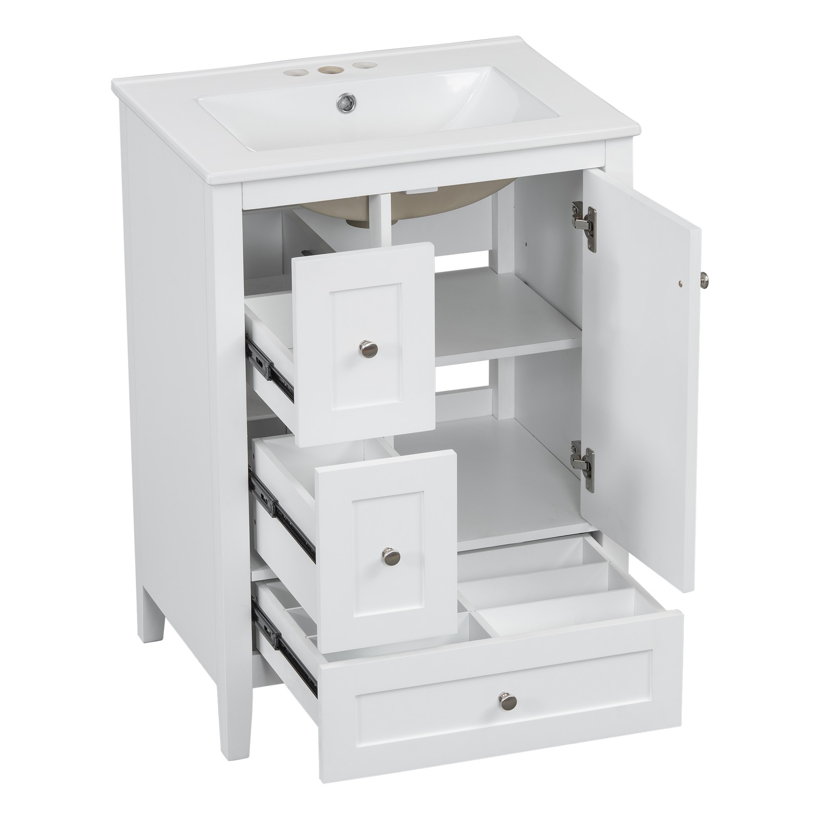 24″ Bathroom Vanity w/Storage, Adjustable Shelf Modern Bathroom Storage Cabinet