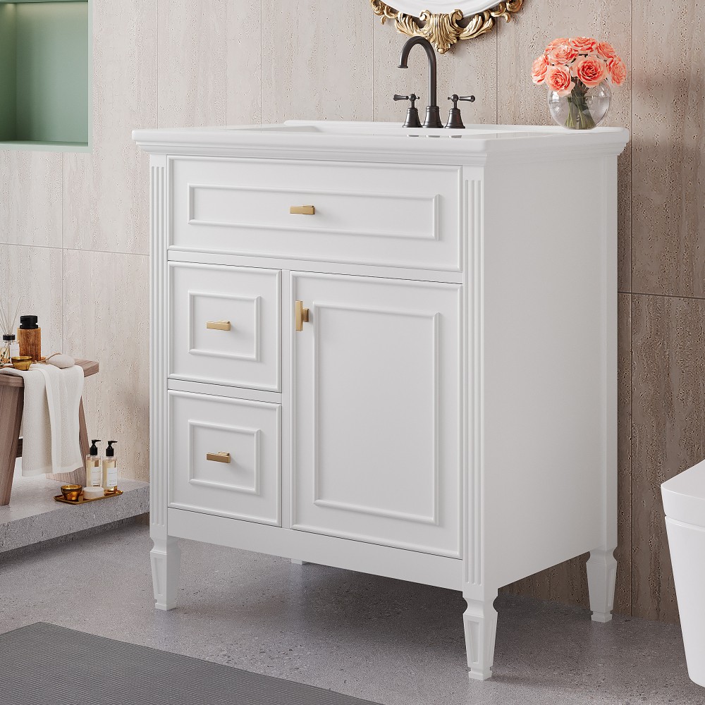 30 Inch Blue Gray Bathroom Vanity Solid Wood Frame MDF Pine Cabinet